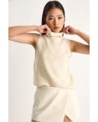 Pull sans manches à col roulé mi/long avec détails en pierre crème