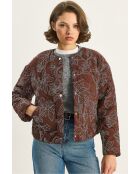 Giacca trapuntata ricamata con dettagli sulle tasche in marrone