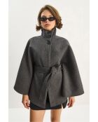 Poncho en laine mélangée ceinturé à col montant anthracite