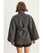 Poncho en laine mélangée ceinturé à col montant anthracite