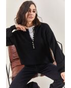 Maglione in maglia a collo alto con bottoni nero opaco