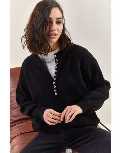 Maglione in maglia a collo alto con bottoni nero opaco