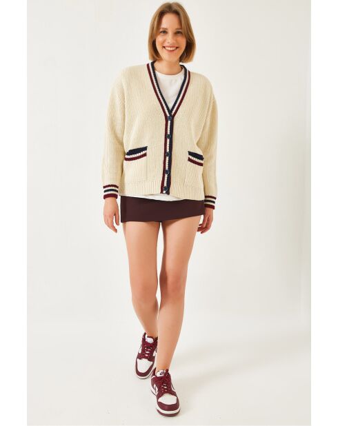 Gilet en maille rayée style selanik écru