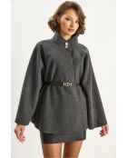 Poncho avec ceinture et boutons dorés col montant anthracite