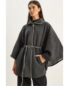 Cape à poches ceinturée en similicuir anthracite