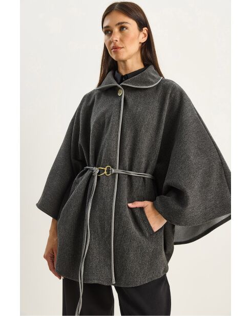 Cape à poches ceinturée en similicuir anthracite