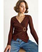 Langärmliges Top mit Wickelkragen und pflaumengoldenen Details