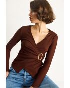 Langärmliges Top mit Wickelkragen und pflaumengoldenen Details