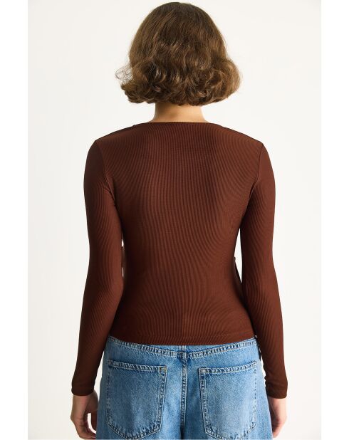 Langärmliges Top mit Wickelkragen und pflaumengoldenen Details