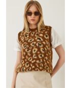 Pull sans manches en polaire à imprimé léopard brun/camel