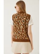 Pull sans manches en polaire à imprimé léopard brun/camel