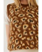 Pull sans manches en polaire à imprimé léopard brun/camel