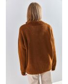 Pull en maille à col V brun