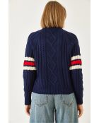 Pull en maille à col V bleu marine