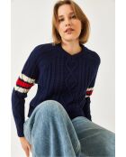 Pull en maille à col V bleu marine
