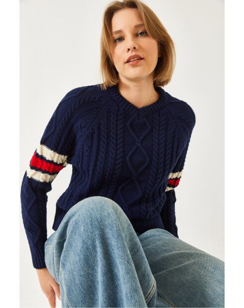 Pull en maille à col V bleu marine