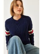 Pull en maille à col V bleu marine