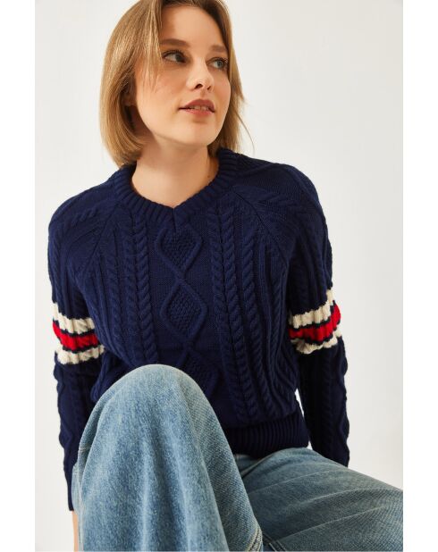 Pull en maille à col V bleu marine