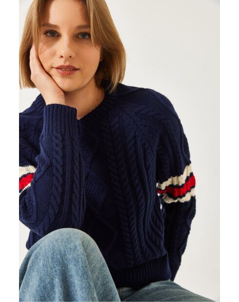 Pull en maille à col V bleu marine