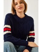 Pull en maille à col V bleu marine