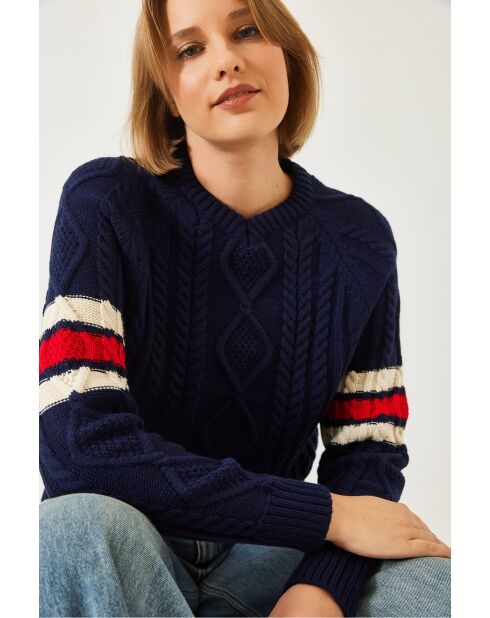 Pull en maille à col V bleu marine
