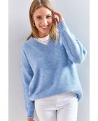 Pull en maille à col V bleu bébé