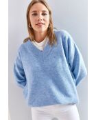Pull en maille à col V bleu bébé