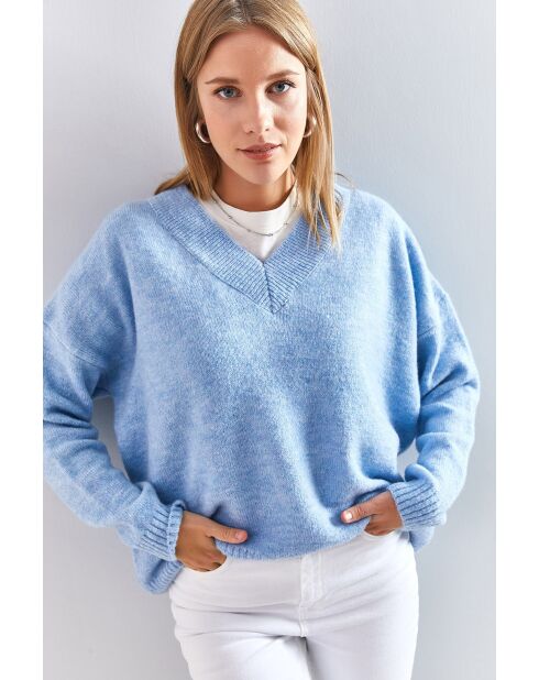 Pull en maille à col V bleu bébé