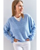 Pull en maille à col V bleu bébé
