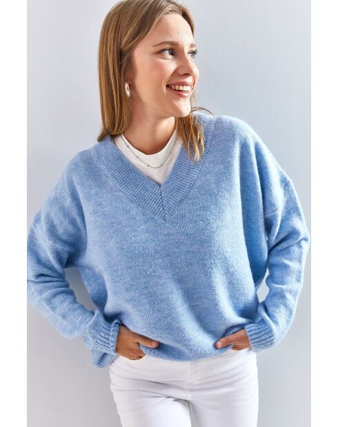 Pull en maille à col V bleu bébé
