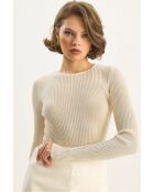 Haut en maille côtelée ajusté avec détails dorés crème