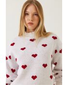 Pull en maille à motif cœur blanc