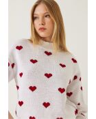 Pull en maille à motif cœur blanc