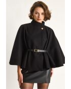 Poncho con cintura e bottoni in oro nero