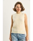 Pull sans manches avec broderie nœud couleur crème