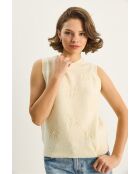 Pull sans manches avec broderie nœud couleur crème