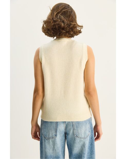 Pull sans manches avec broderie nœud couleur crème