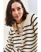 Pull à col roulé rayé avec détails de boutons blanc