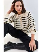 Pull à col roulé rayé avec détails de boutons blanc