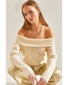 Pull en maille à col madonna écru