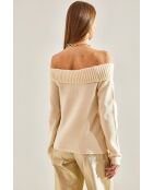 Pull en maille à col madonna écru