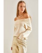 Pull en maille à col madonna écru