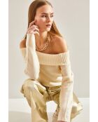 Pull en maille à col madonna écru