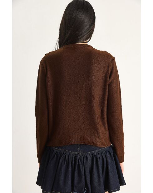 Pull en maille douce à volants col rond brun amer