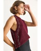 Top en maille orné de pierres bourgogne