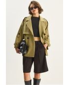 Trench  doublé à poches et ceinture vert sauge