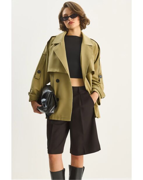 Trench doublé à poches et ceinture vert sauge