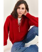 Pull en maille à col roulé boutonné bourgogne