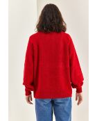 Pull en maille à col roulé boutonné bourgogne