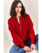 Pull en maille à col roulé boutonné bourgogne